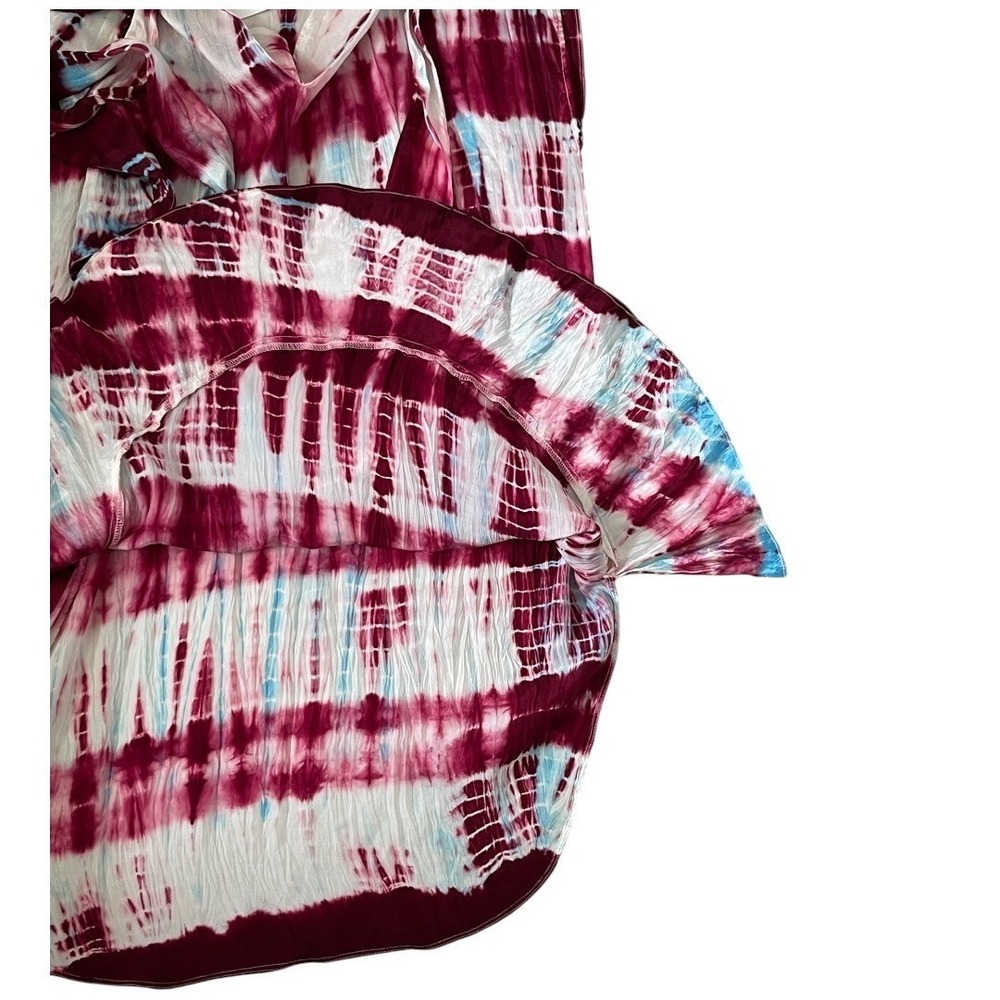 Sandro Silk Tie Dye Ruffle Blouse Womens 3 L Burgundy White Sleeveless Excellent - Picture 8 of 16